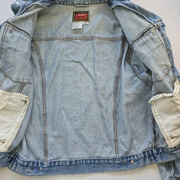 Vintage Wrangler HERO Denim Trucker Jacket M Blue Y2K Distressed 90s Streetwear - Picture 3 of 16